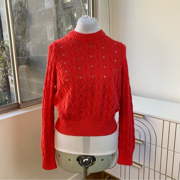 French Connection Sweaters - French Connection Fire Red Pointelle Knit Sweater, Size S, NWOT